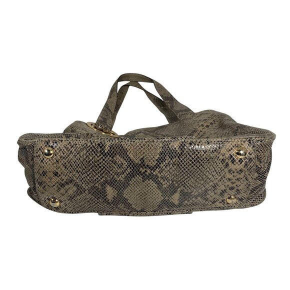 MICHAEL KORS Fulton Python Embossed Leather Large Shoulder Bag - Gray/Tan/Black - Picture 5 of 14